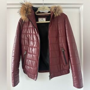 Luigi Genuine Lambskin Leather Puffer Jacket with Real Fur Trim